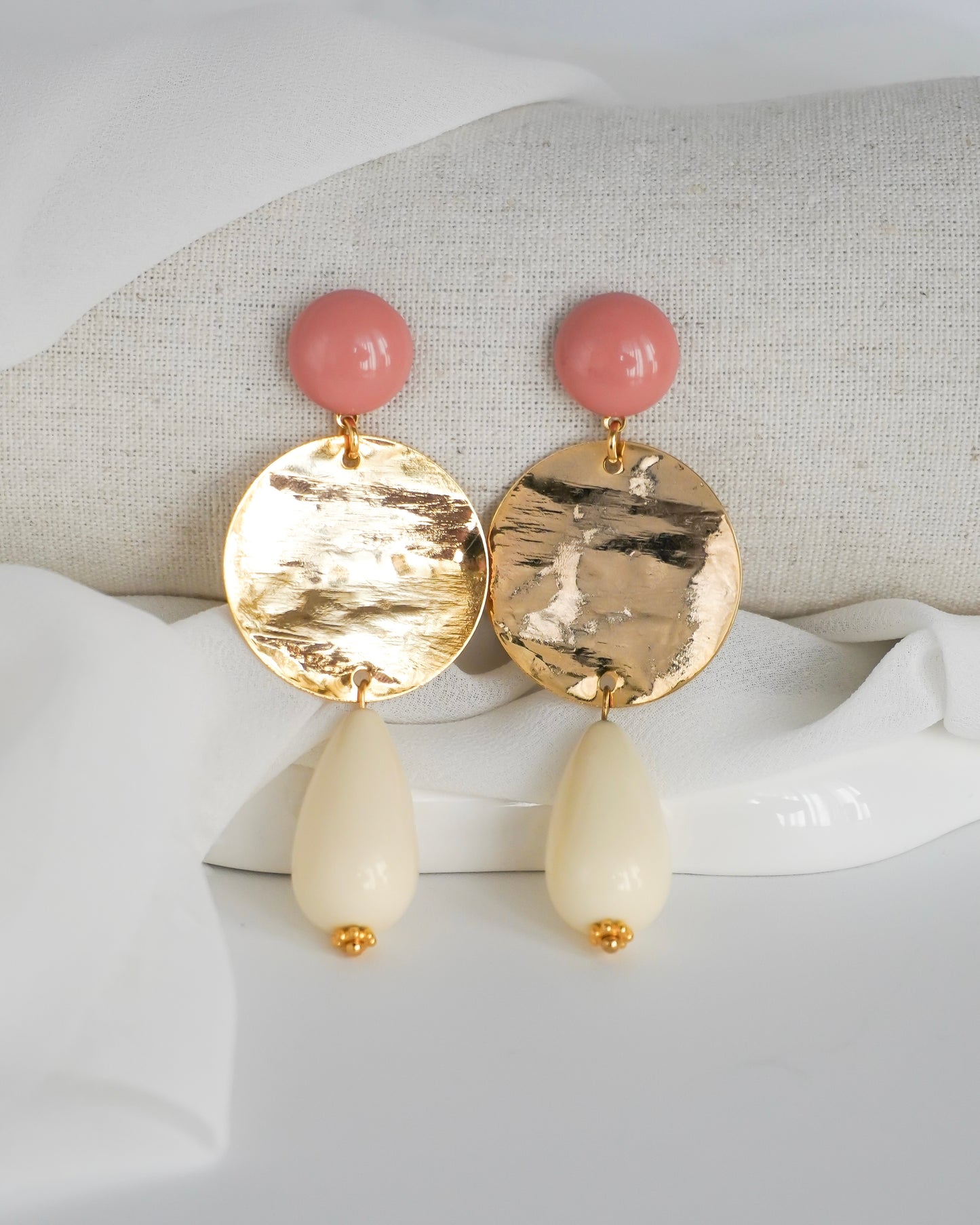 Boucles d'oreilles GIULIA - rose / écru