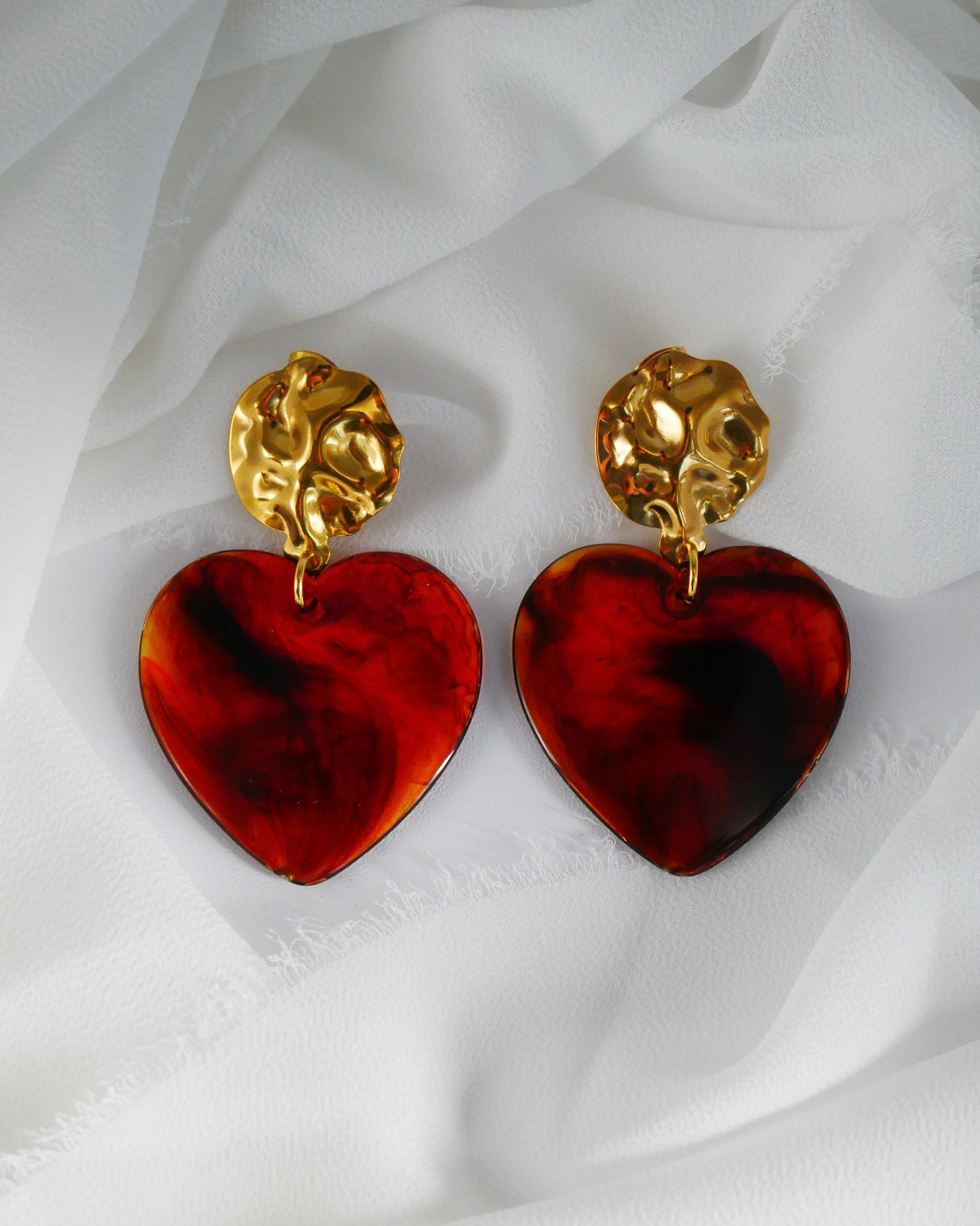 Boucles d'oreilles GISÈLE - ambre marron marbré