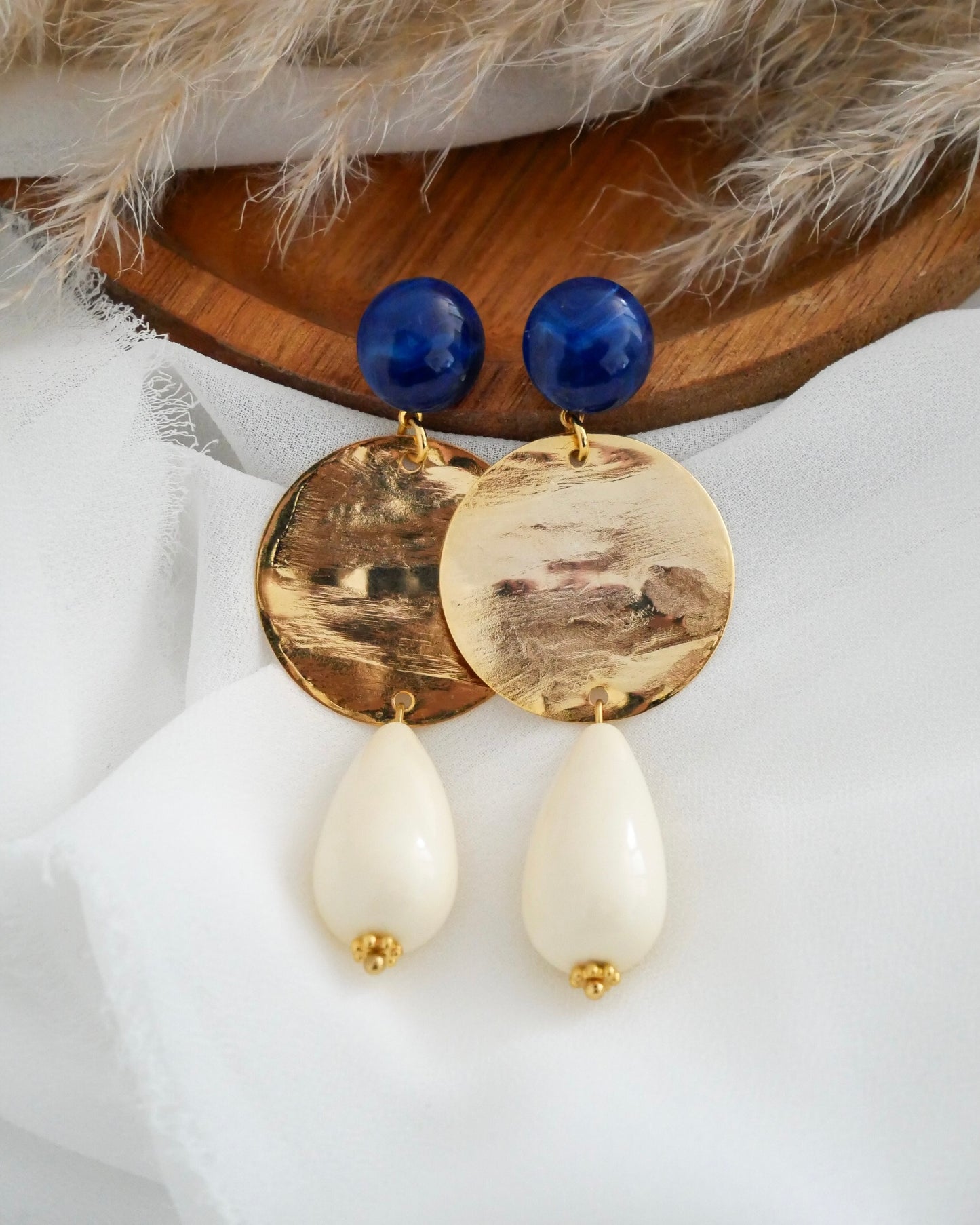 Boucles d'oreilles GIULIA - bleu/écru