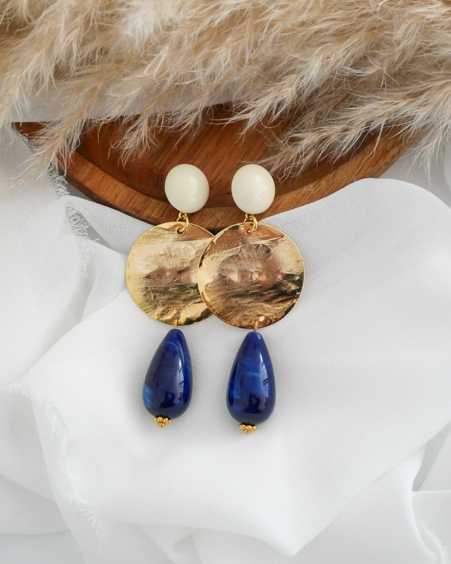 Boucles d'oreilles GIULIA - écru/bleu