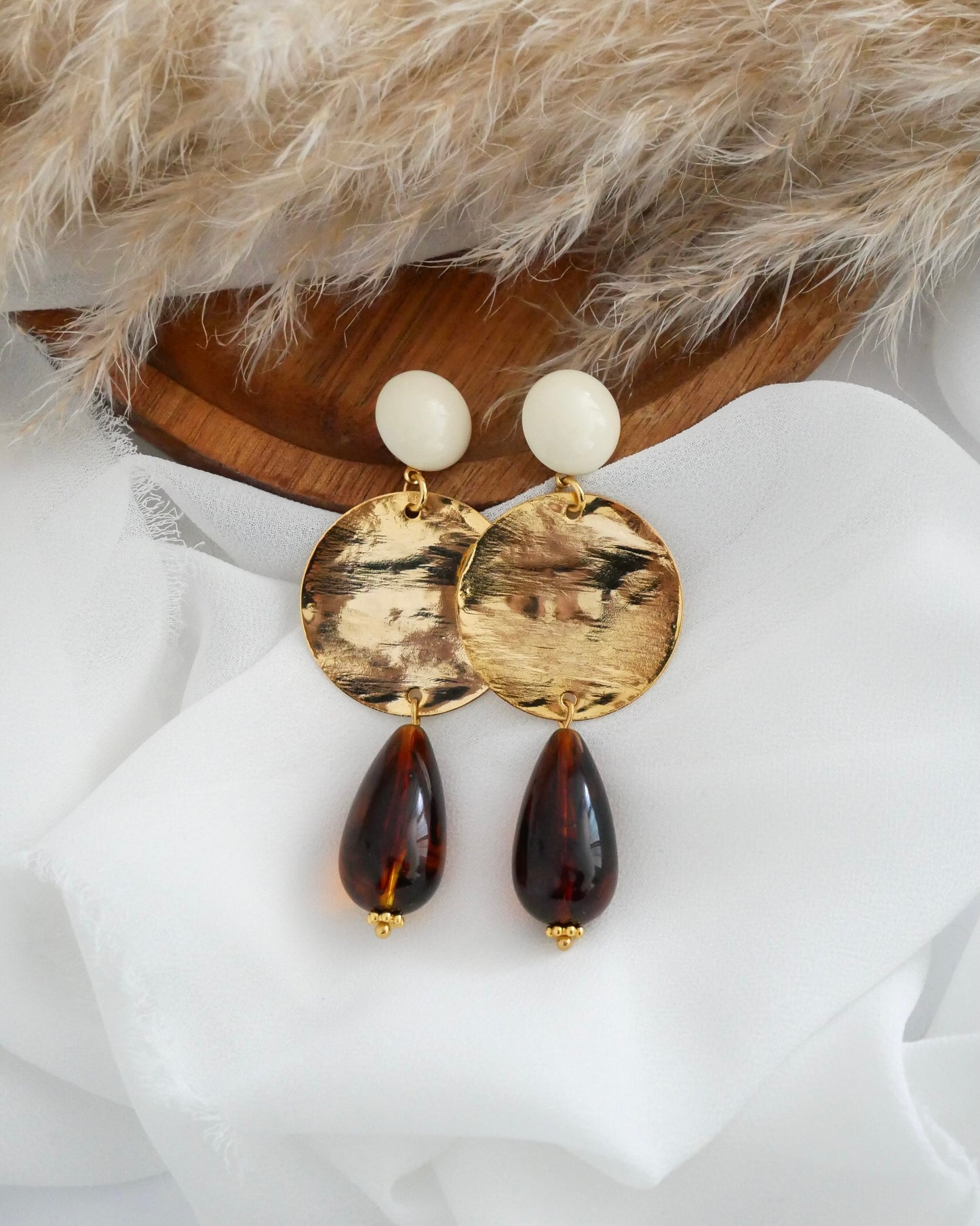 Boucles d'oreilles GIULIA - écru/marron