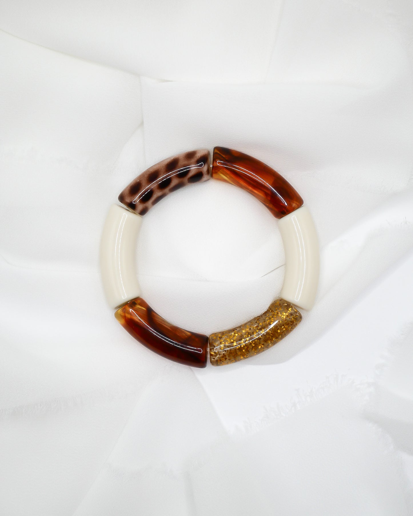 Bracelet PABLO - léopard/pailleté doré/écru