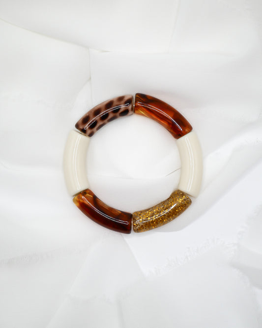 Bracelet PABLO - léopard/pailleté doré/écru