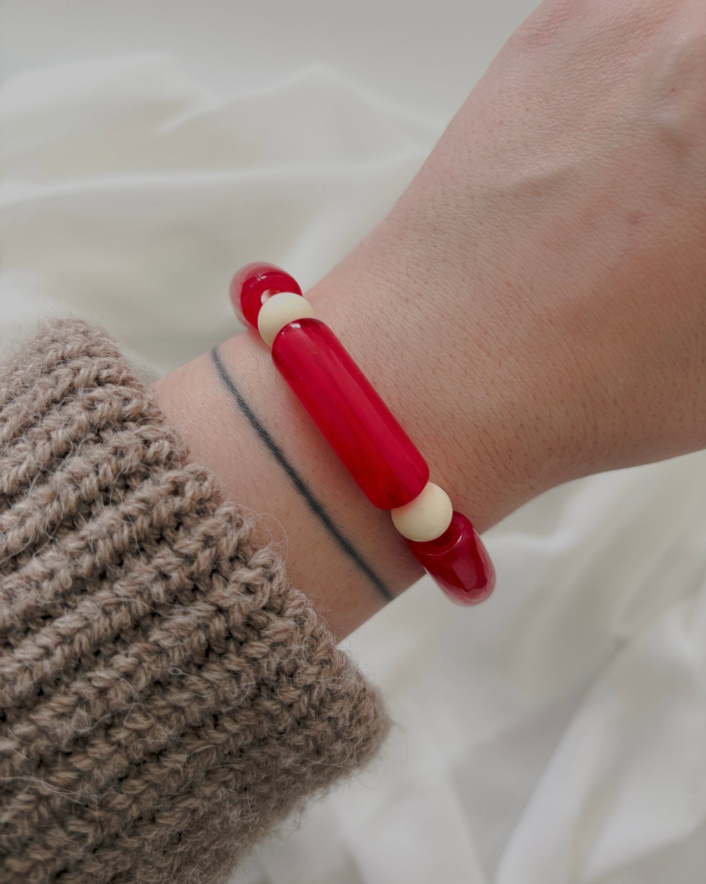 Bracelet PABLO #7 - rouge coquelicot/écru