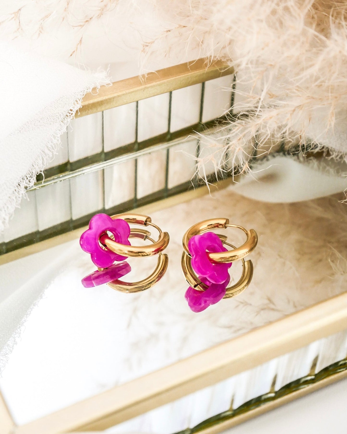 Créoles CAMÉLIA mini - magenta marbré