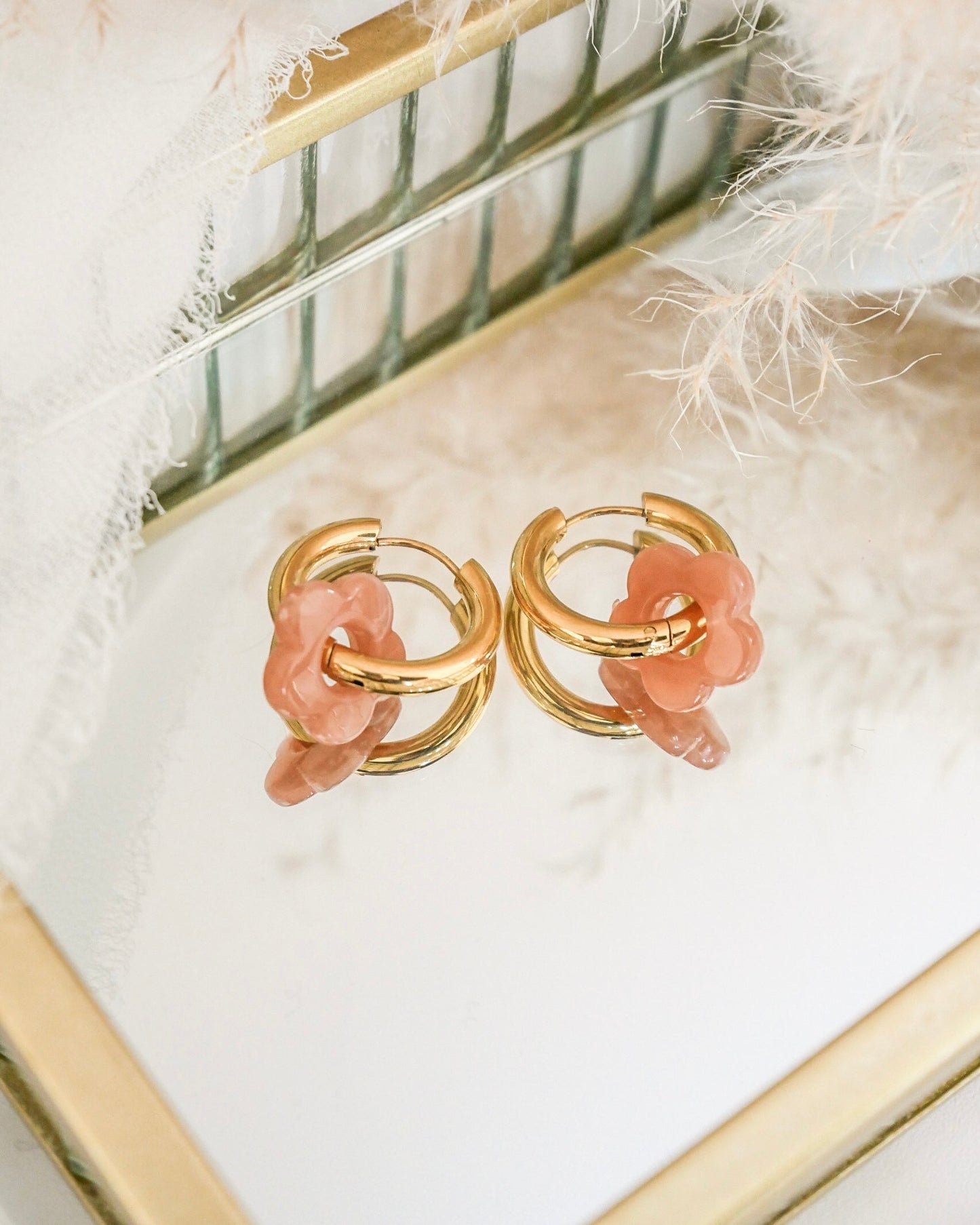 Créoles CAMÉLIA mini - vieux rose marbré