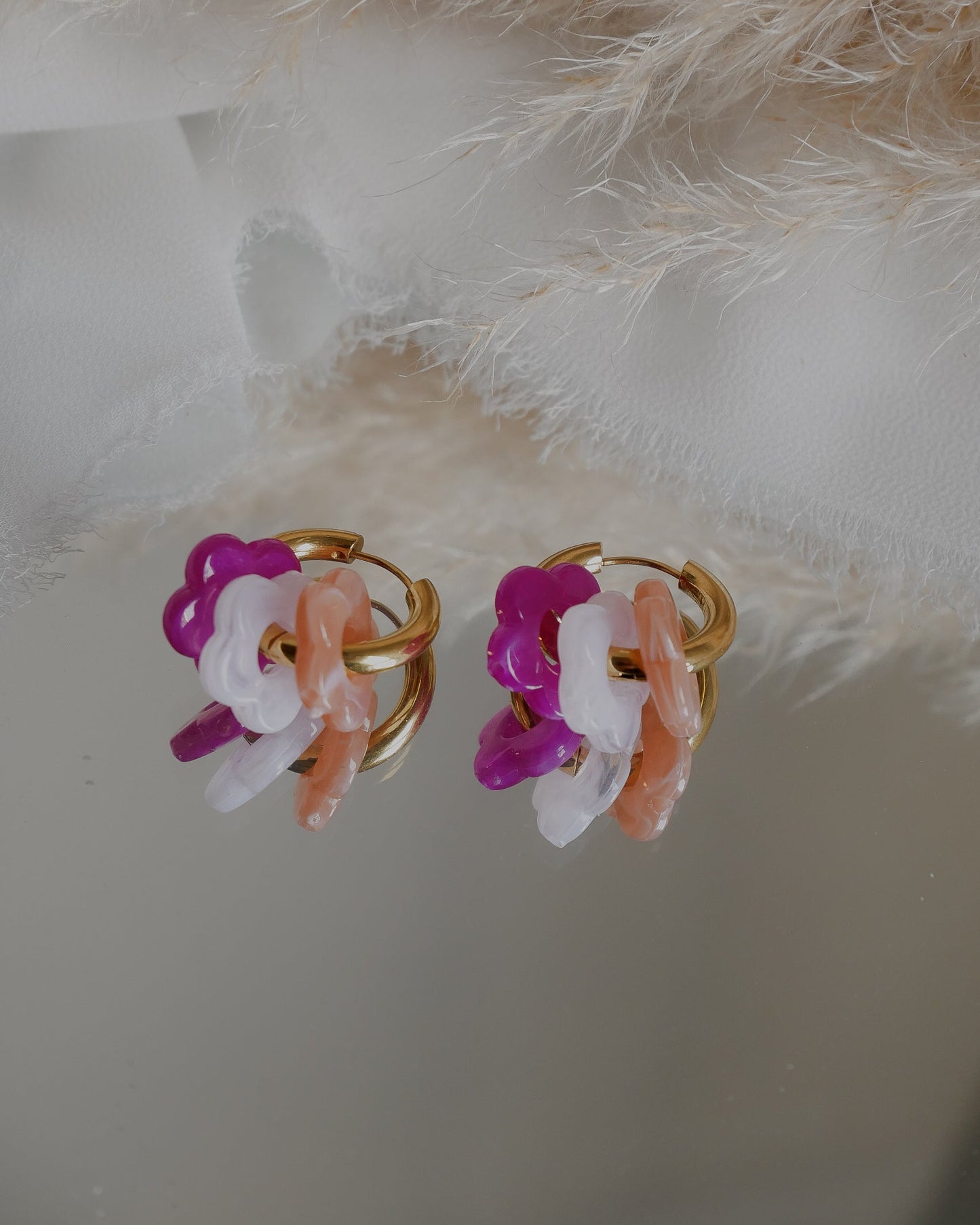 Pack créoles CAMÉLIA - blanc, vieux rose, magenta