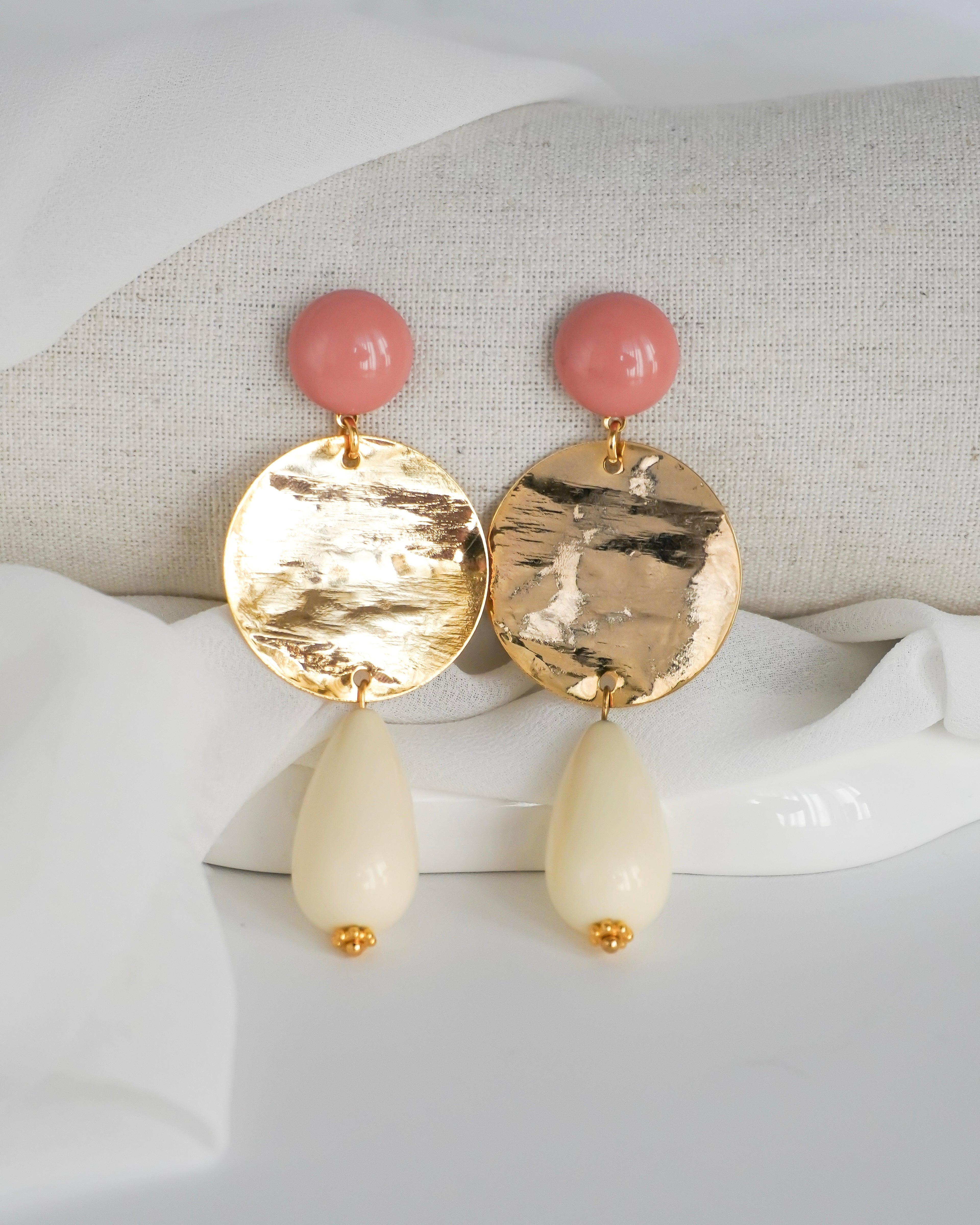 Boucles d'oreilles GIULIA - rose / écru