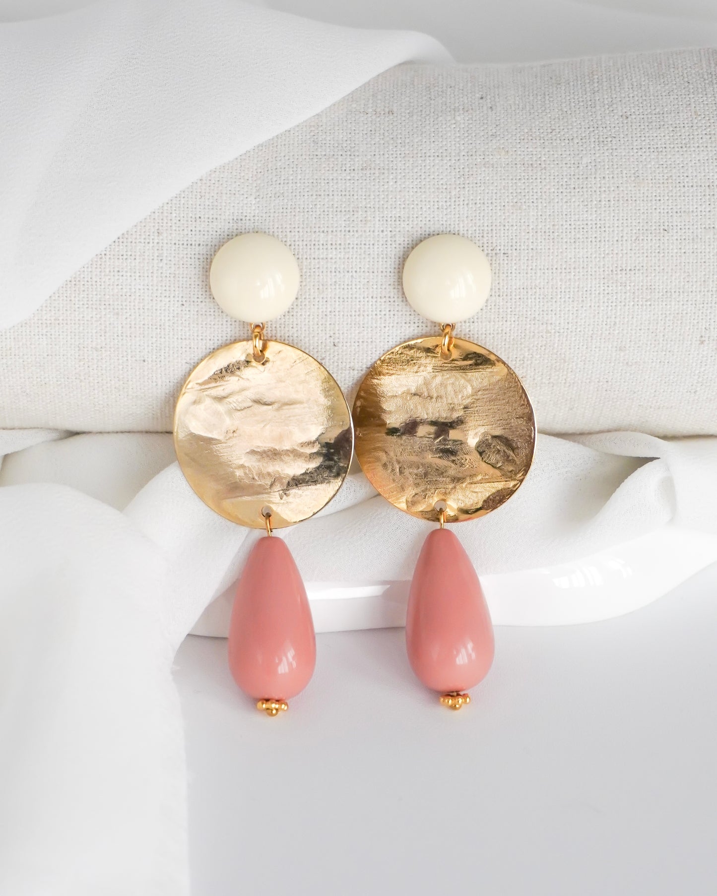 Boucles d'oreilles GIULIA - écru / rose