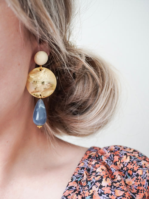 Boucles d'oreilles GIULIA - écru / bleu clair