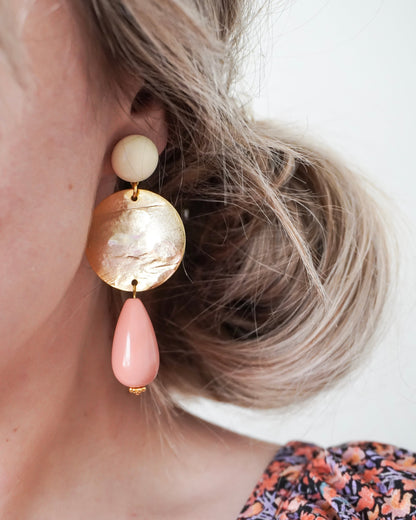 Boucles d'oreilles GIULIA - écru / rose