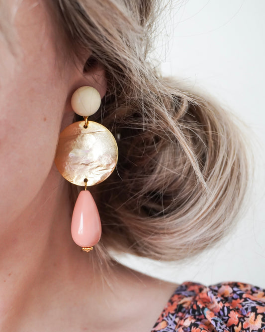 Boucles d'oreilles GIULIA - écru / rose