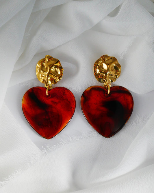 Boucles d'oreilles GISÈLE - ambre marron marbré