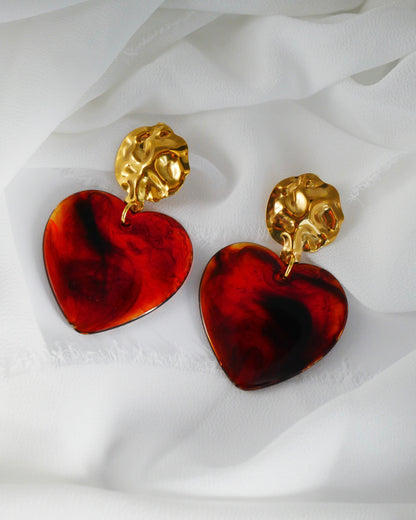 Boucles d'oreilles GISÈLE - ambre marron marbré