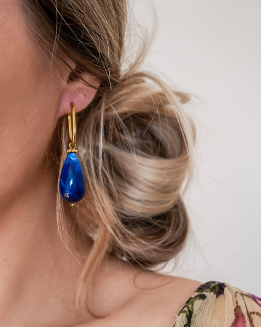 Boucles d'oreilles JEANNE - bleu foncé marbré