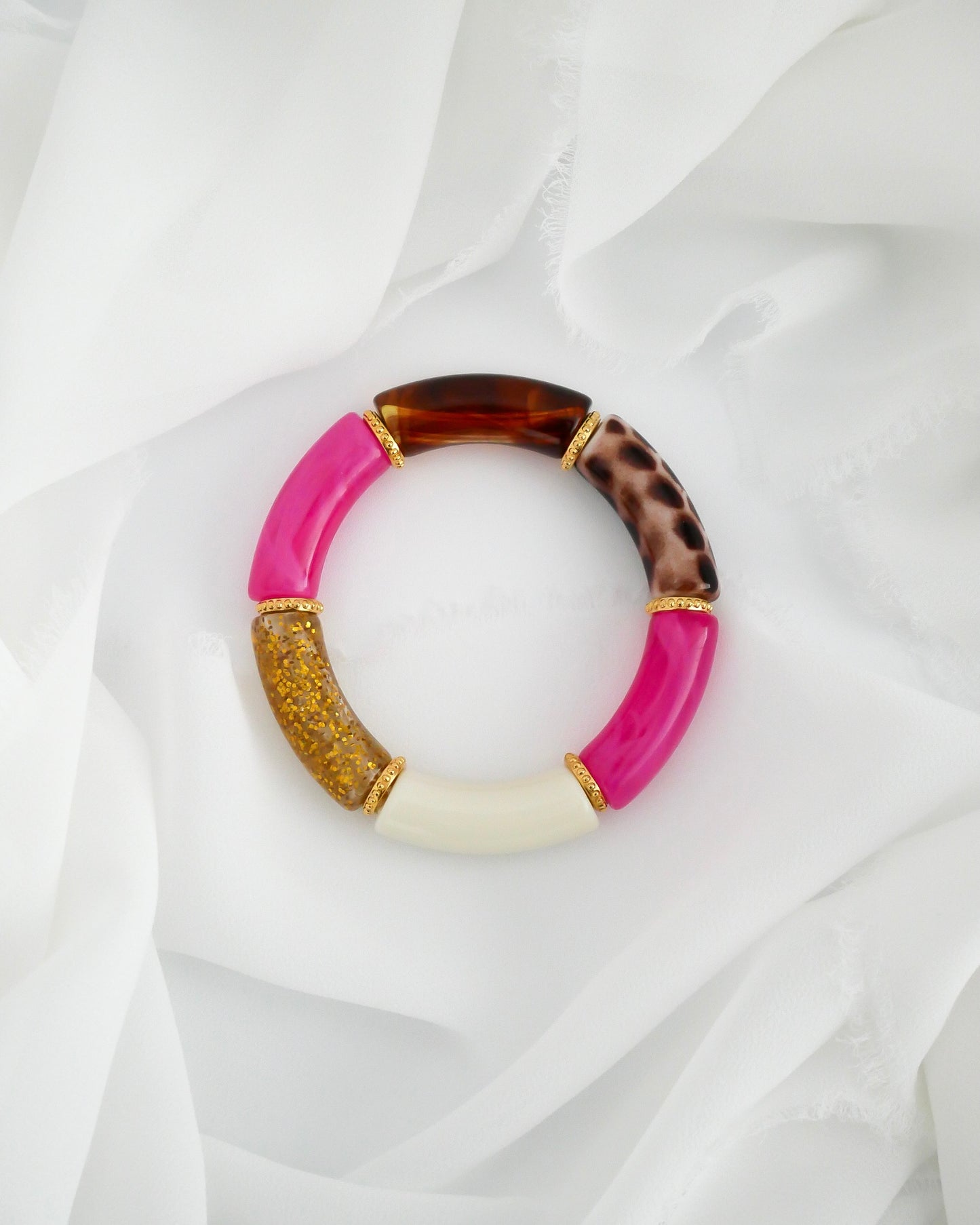 Bracelet PABLO #5 - léopard/doré/rose fuchsia