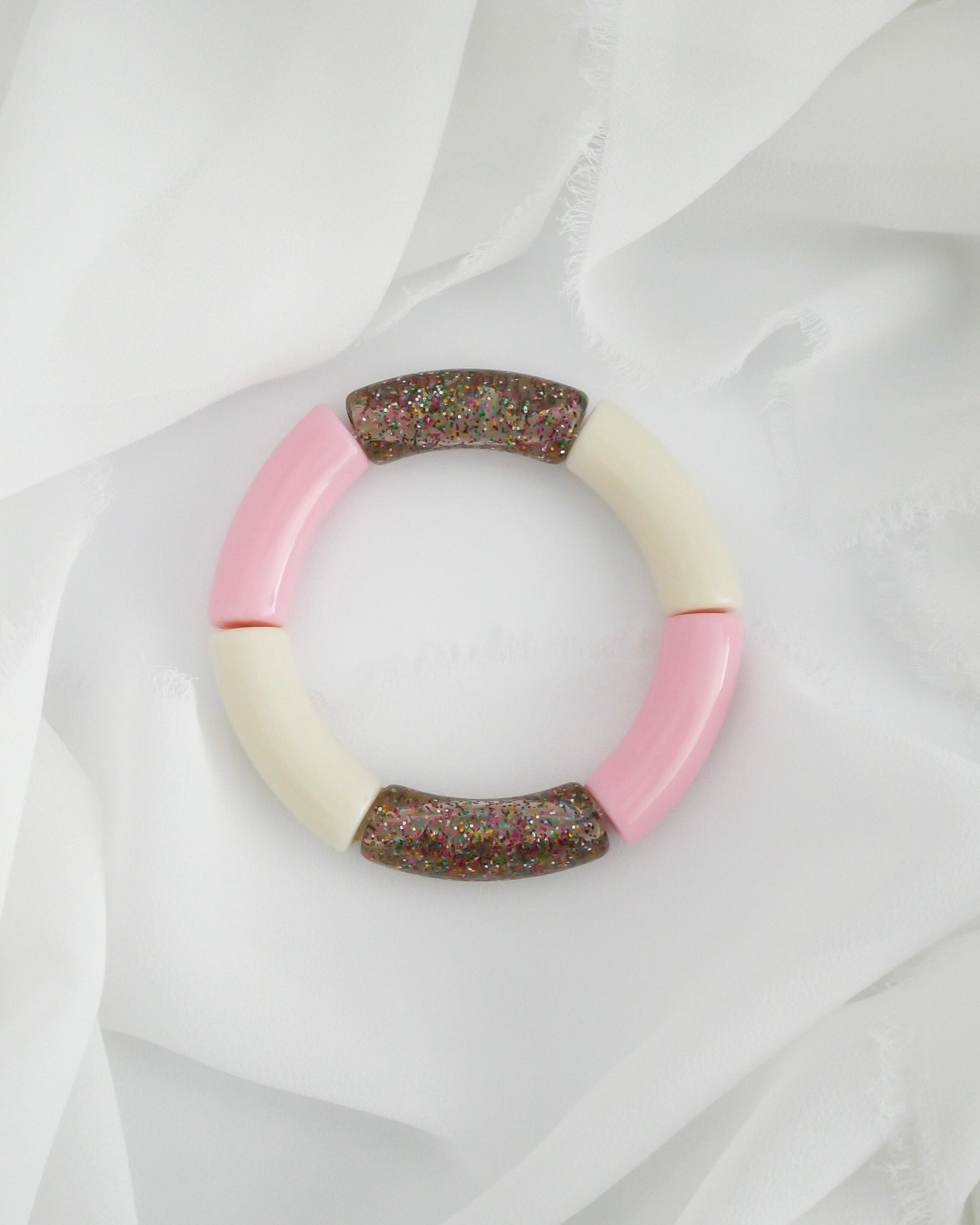 Bracelet PABLO #1 - écru/rose/pailleté multicolore