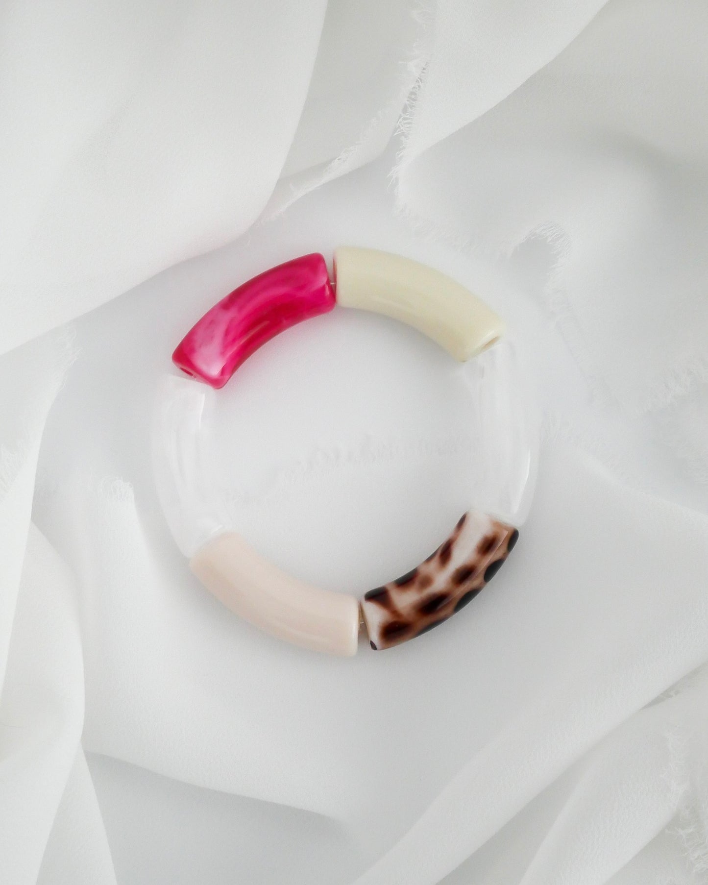 Bracelet PABLO #1 - blanc transparent marbré/rose/léopard