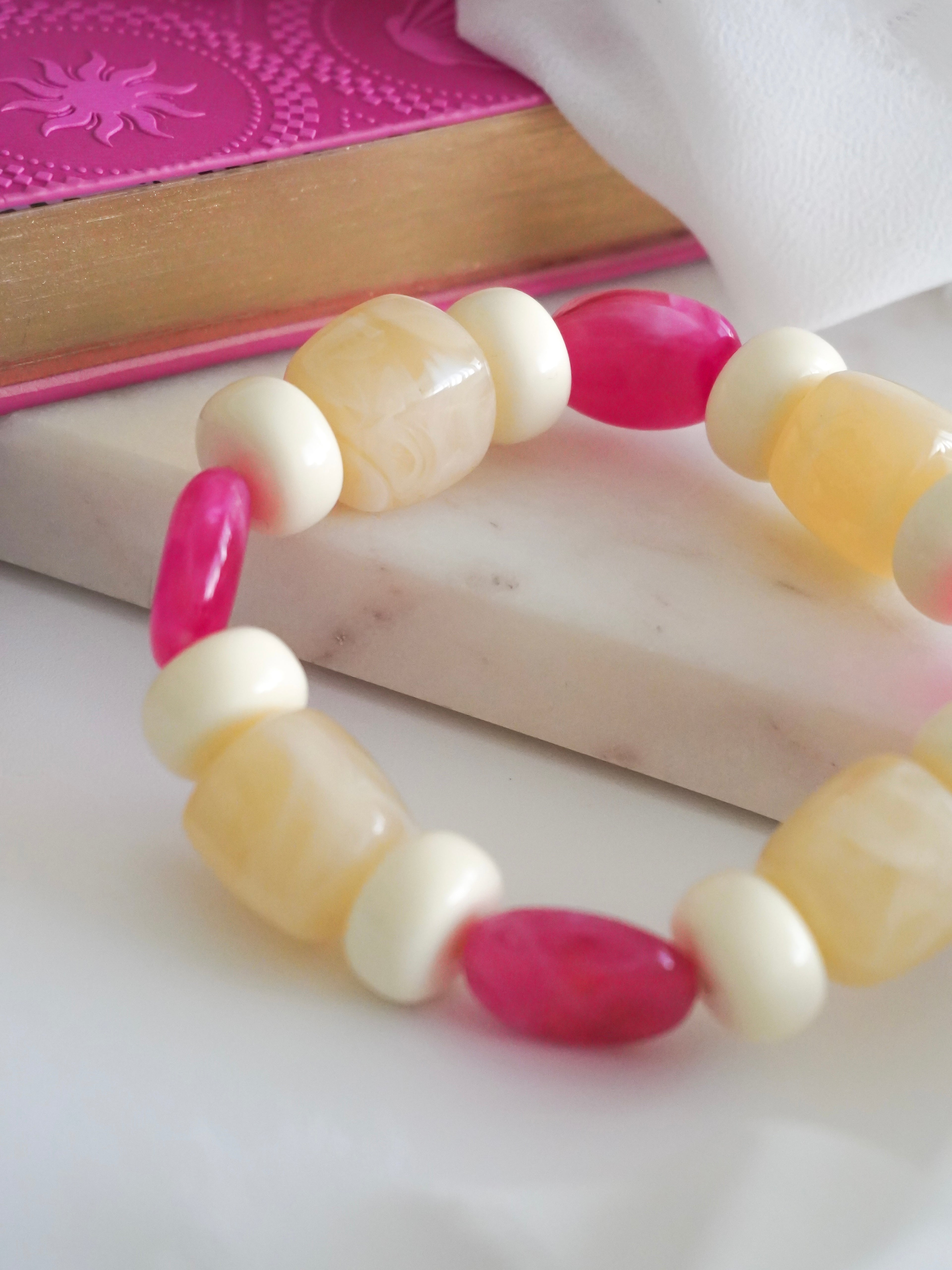 Bracelet TINO - écru/beige/rose fuchsia