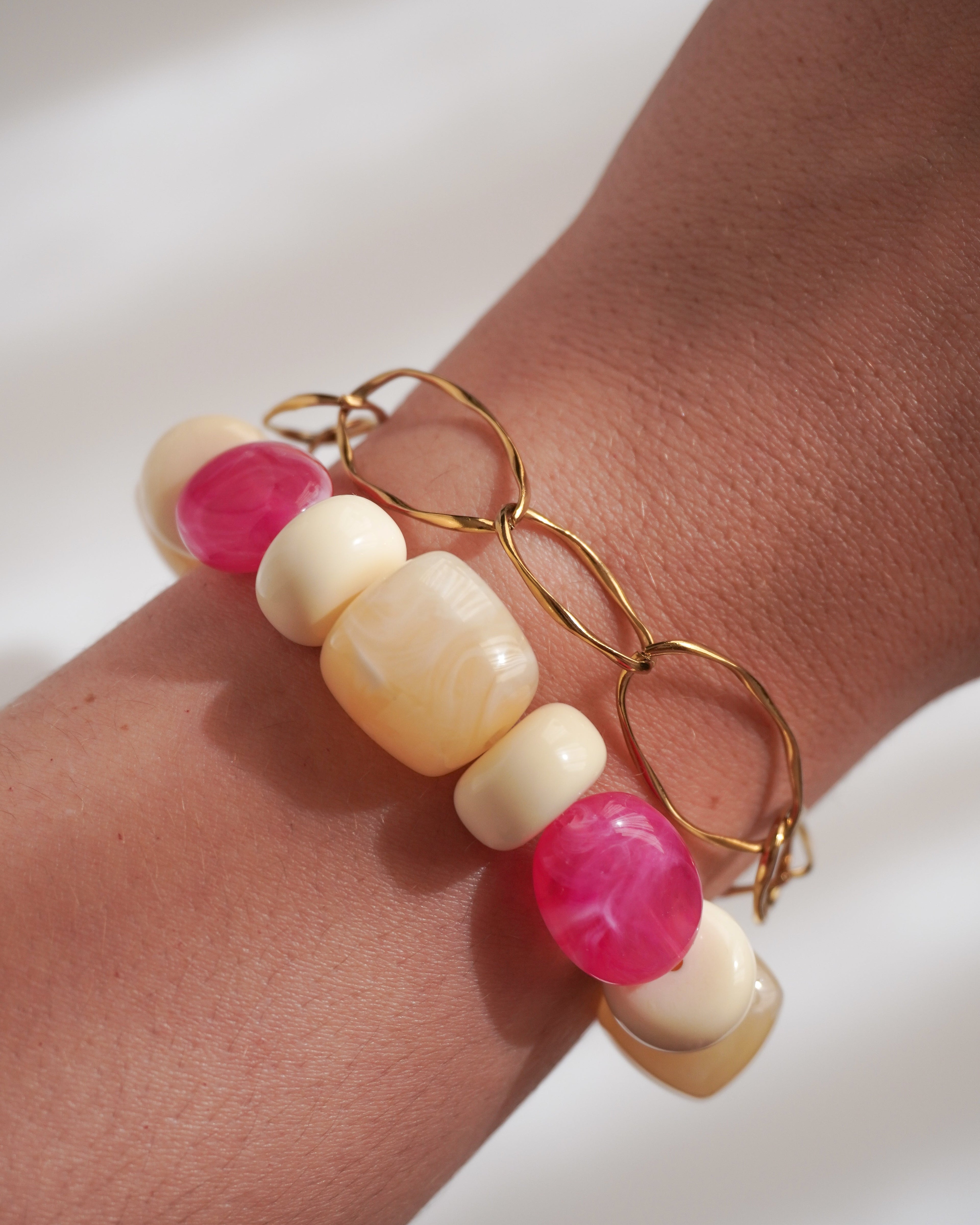 Bracelet TINO - écru/beige/rose fuchsia