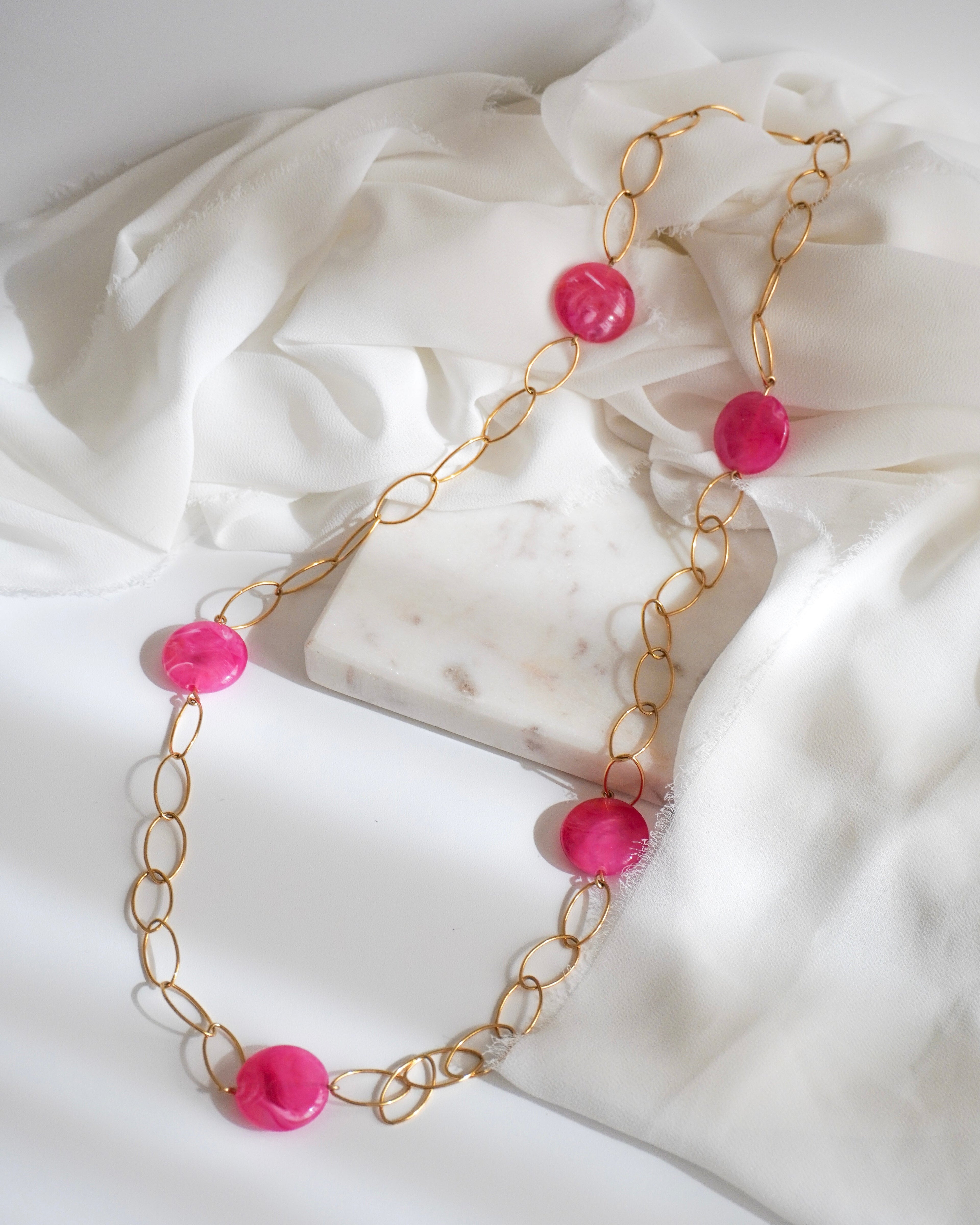 Collier sautoir MARLIE - rose fuchsia