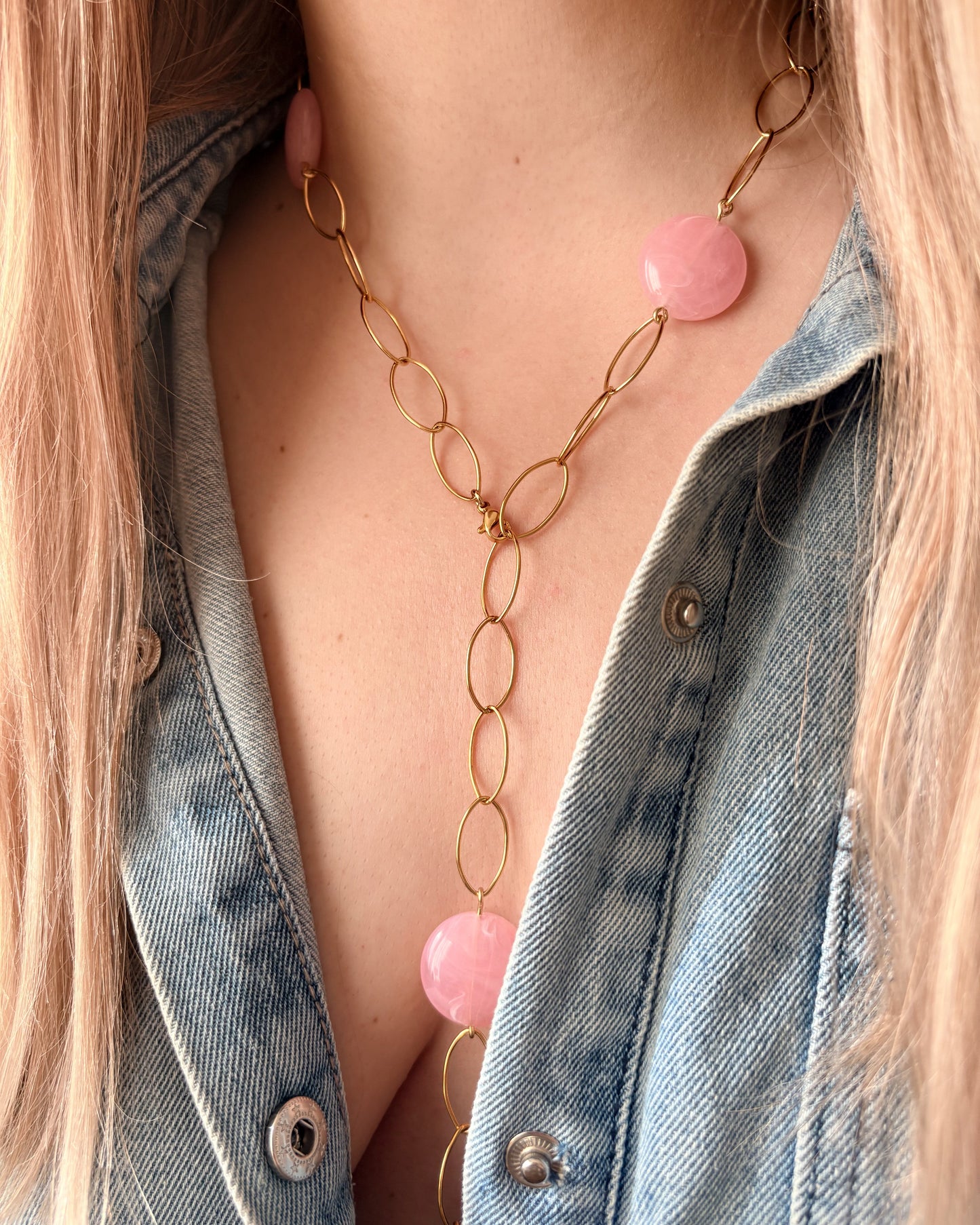 Collier sautoir MARLIE - rose clair